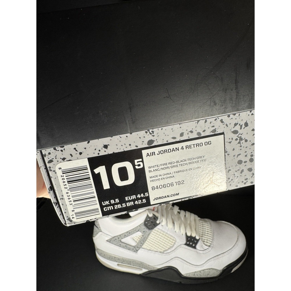 Size 10.5 - Jordan 4 Retro OG Mid White Cement OG All Shoes White Black Sneakers - Picture 2 of 8